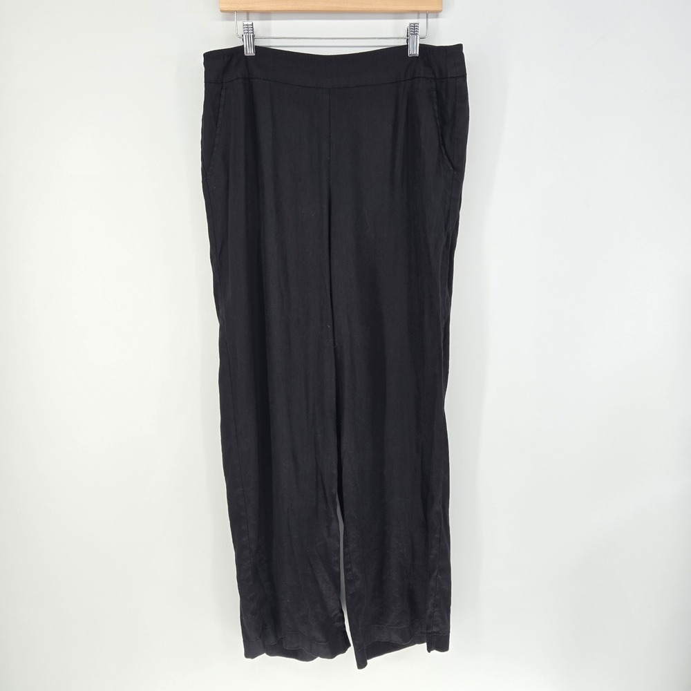 Chico's Pants Womens 2R Black Linen Blend Wide Leg Flat Front Trousers 12R